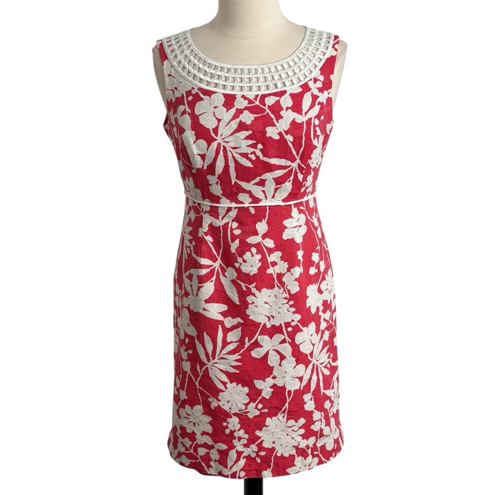 Jessica Howard Sleeveless Lace Trim Floral Tropical Dress, Coral&White, Size: 12